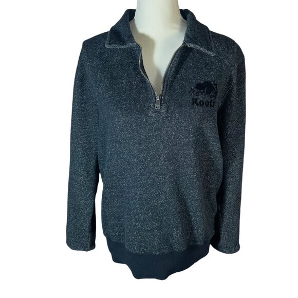 Roots Men's Black White Original Half Zip Sweatshirt Jacket Beaver Size M - Picture 2 of 8